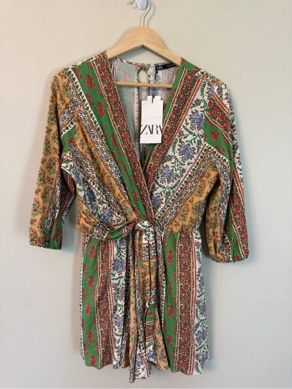 Zara Linen Blend Paisley Floral Patchwork Playsuit Romper NWT S